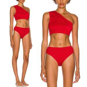 bottega veneta Swim red asymmetrical swimsuit nylon crincle bikini one shoulder